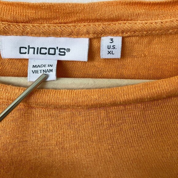 Chico's T-shirt Womens XL Linen Fringe Sleeve Orange - Picture 2 of 9